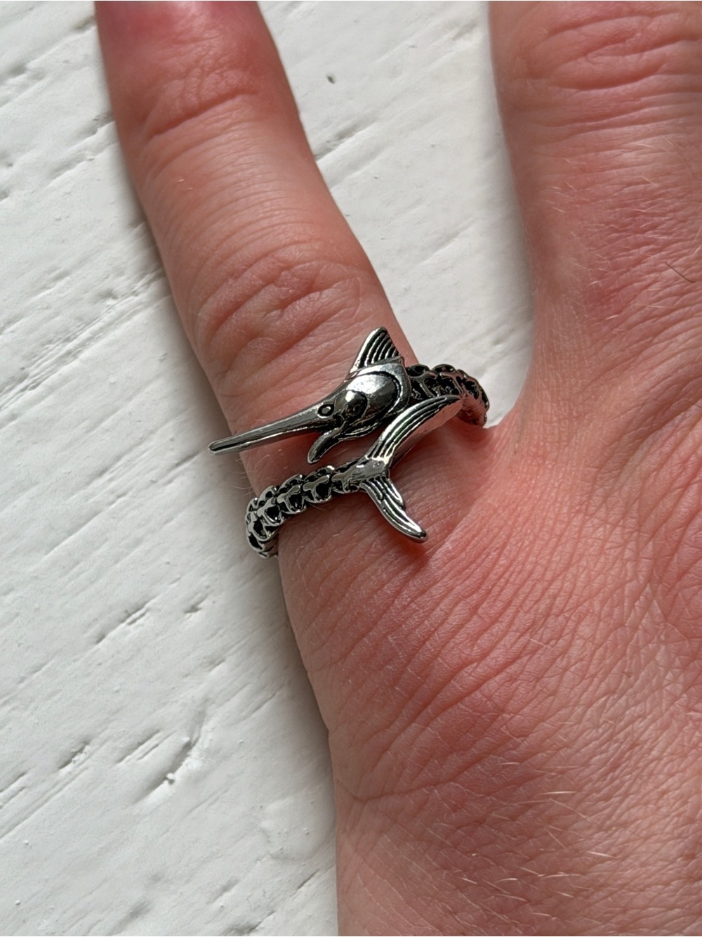 Unbranded Silver Swordfish Wrap Ring - Nautical Fish Design